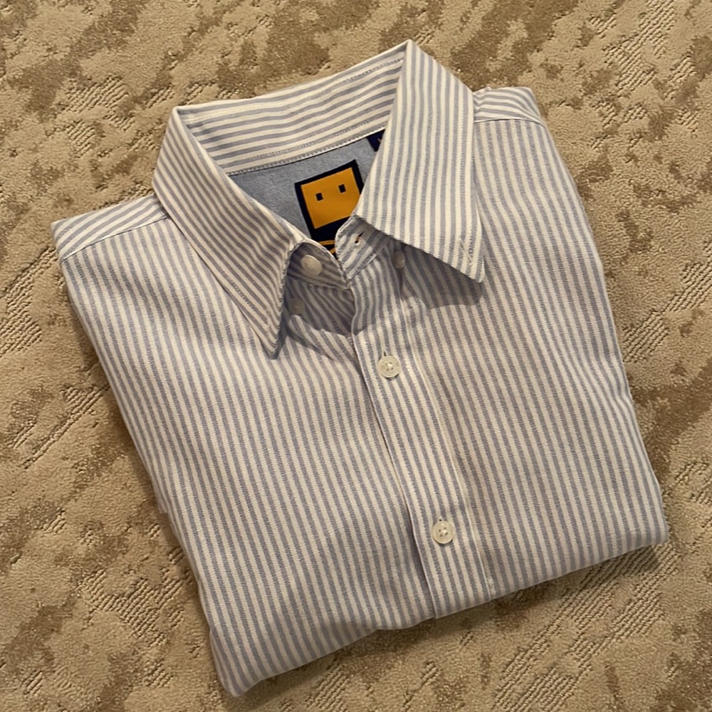 Trashness Oxford cloth button down with logo on waist. Mens Large Slim fit